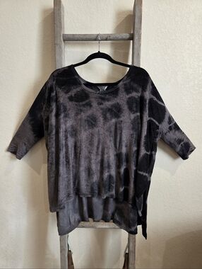 Hard Tail Women's Black and Gray Tie-Dye Tunic Top - Size Large